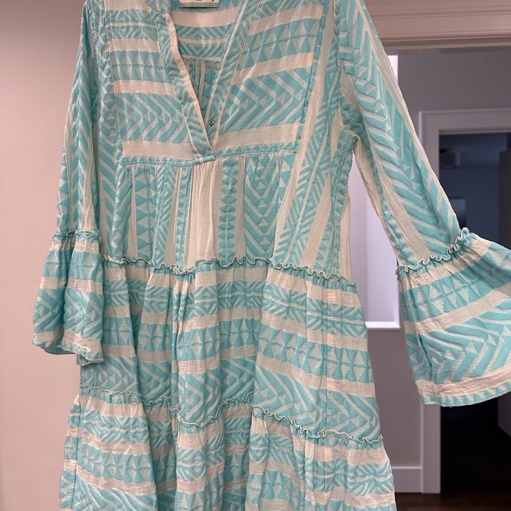 Devotion TWINS Green and White Bell Sleeve Sundress